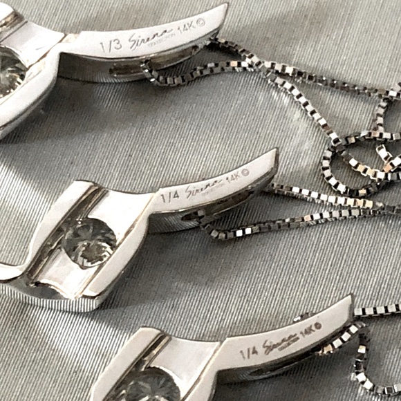 Set of 3 Solid 14K White Gold Natural Diamond Solitaire Necklace Designer Sirena - Picture 13 of 16